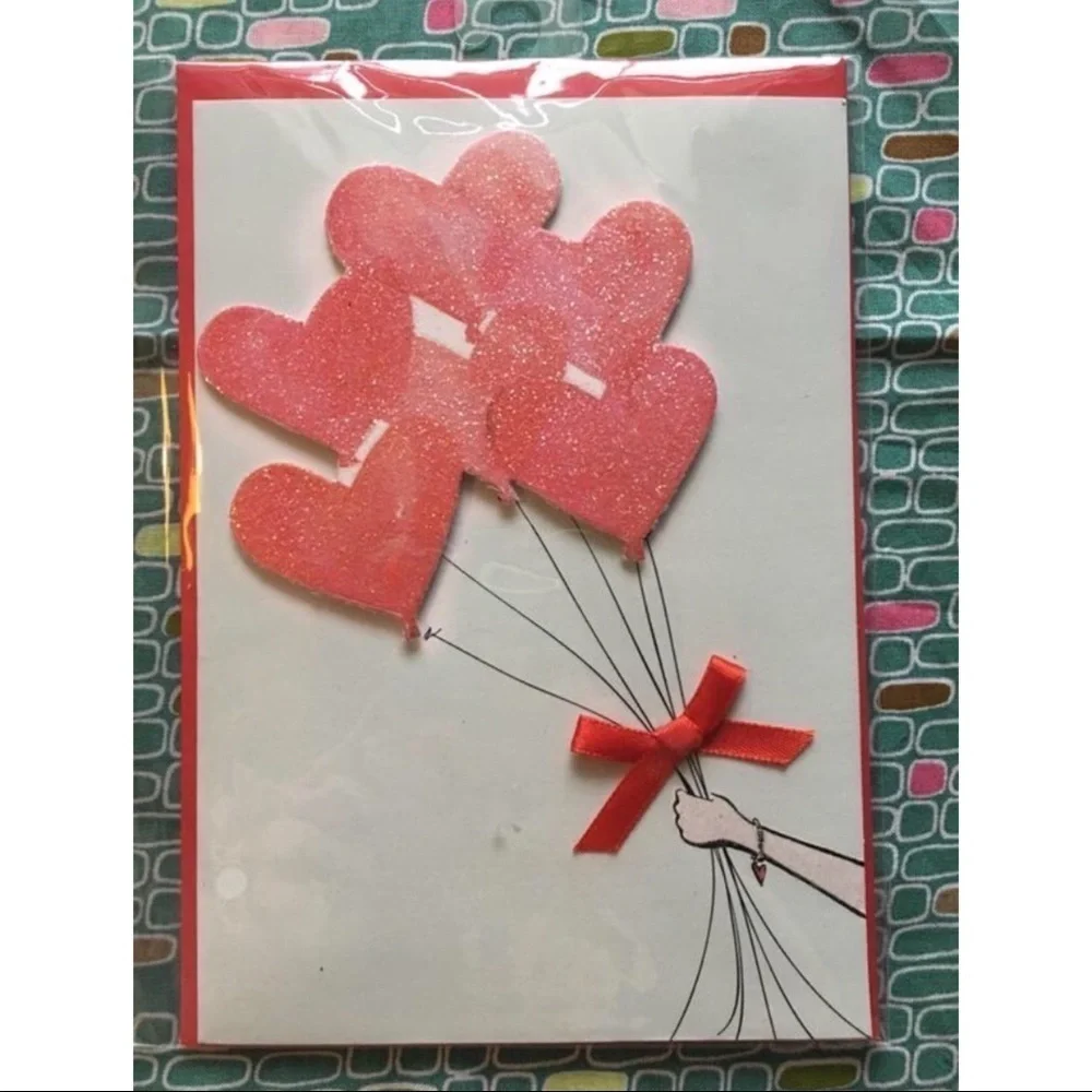 3 Greeting Cards Handmade Blank Envelopes Glitter Balloons Ribbon Cupcake Arrows